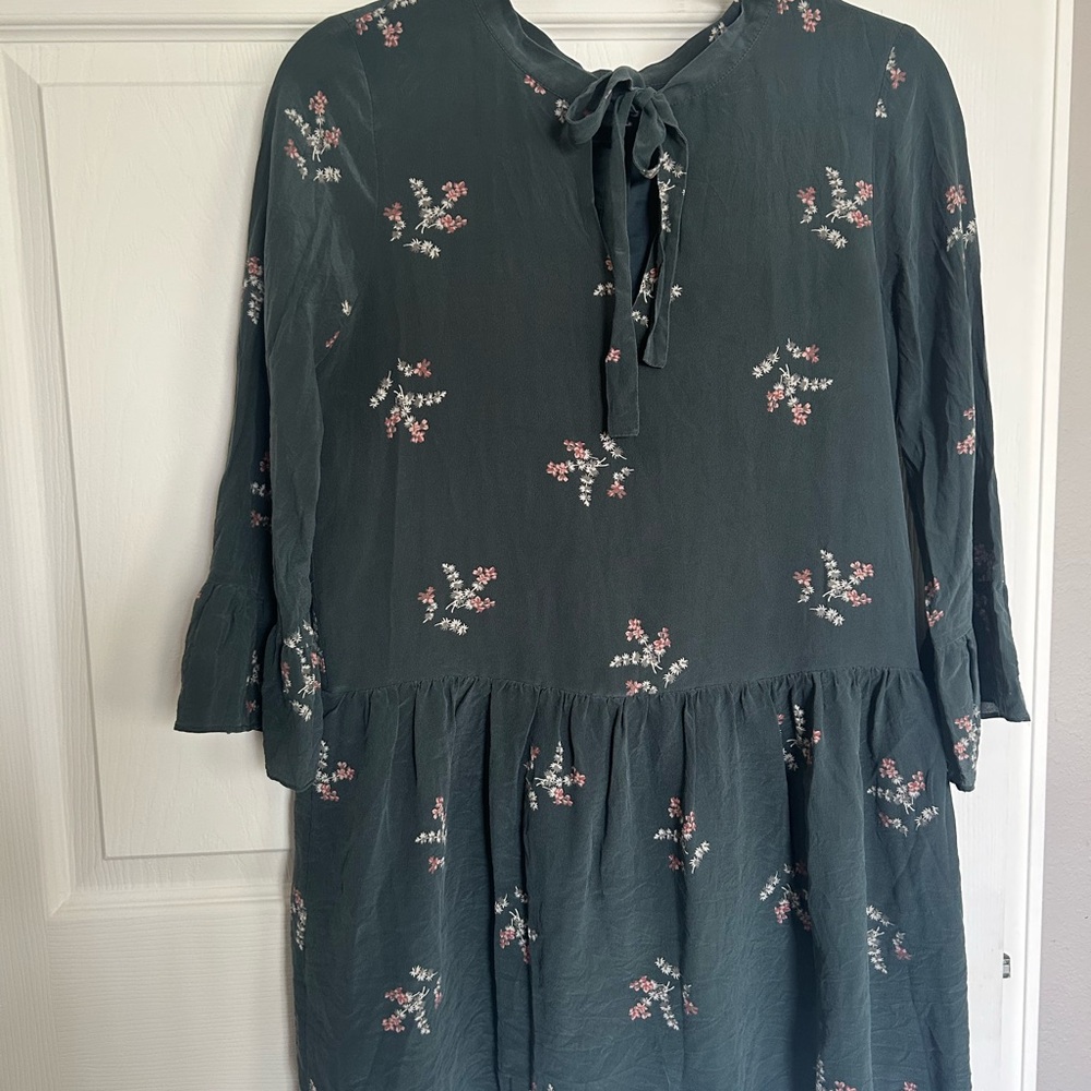 Madewell Floral Dark Green Dress with Pink Accents